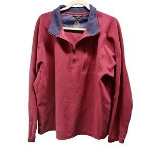 LL Bean Fleece Pullover Mens XL‎ Reg Red Navy Quarter Zip Traditional Fit